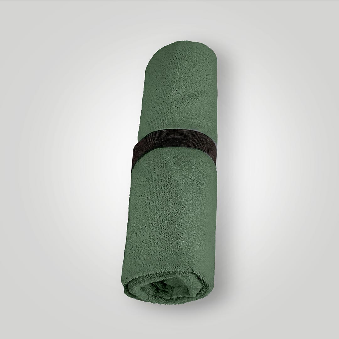 Moss green waterproof car seat towel rolled up
