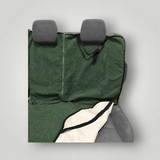 Moss Green back seat towel with folded base showing waterproof backing