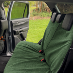 Moss Green waterproof back seat towel fitted in a car