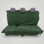 Moss Green waterproof back seat towel fitted across a rear bench seat on a light grey studio background