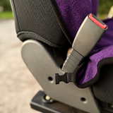 Purple towel seatbelt detail
