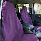 Purple towels installed in car